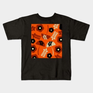 Mushrooms and flowers- brown canvas Kids T-Shirt